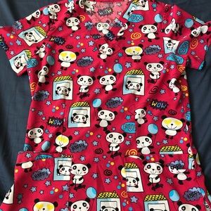 Womens print scrub top (pandas)